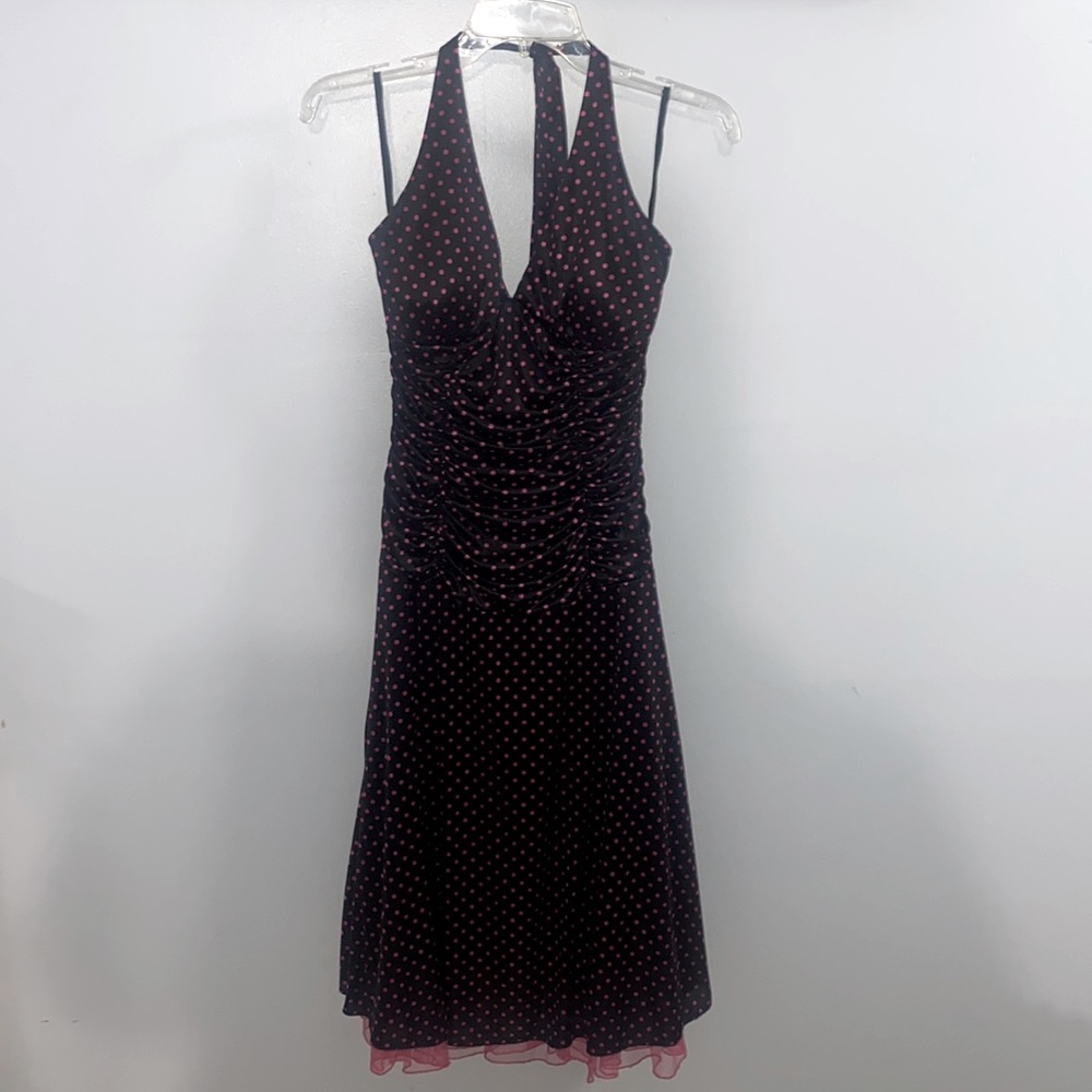 Black and Pink Polka Dot Halter Dress